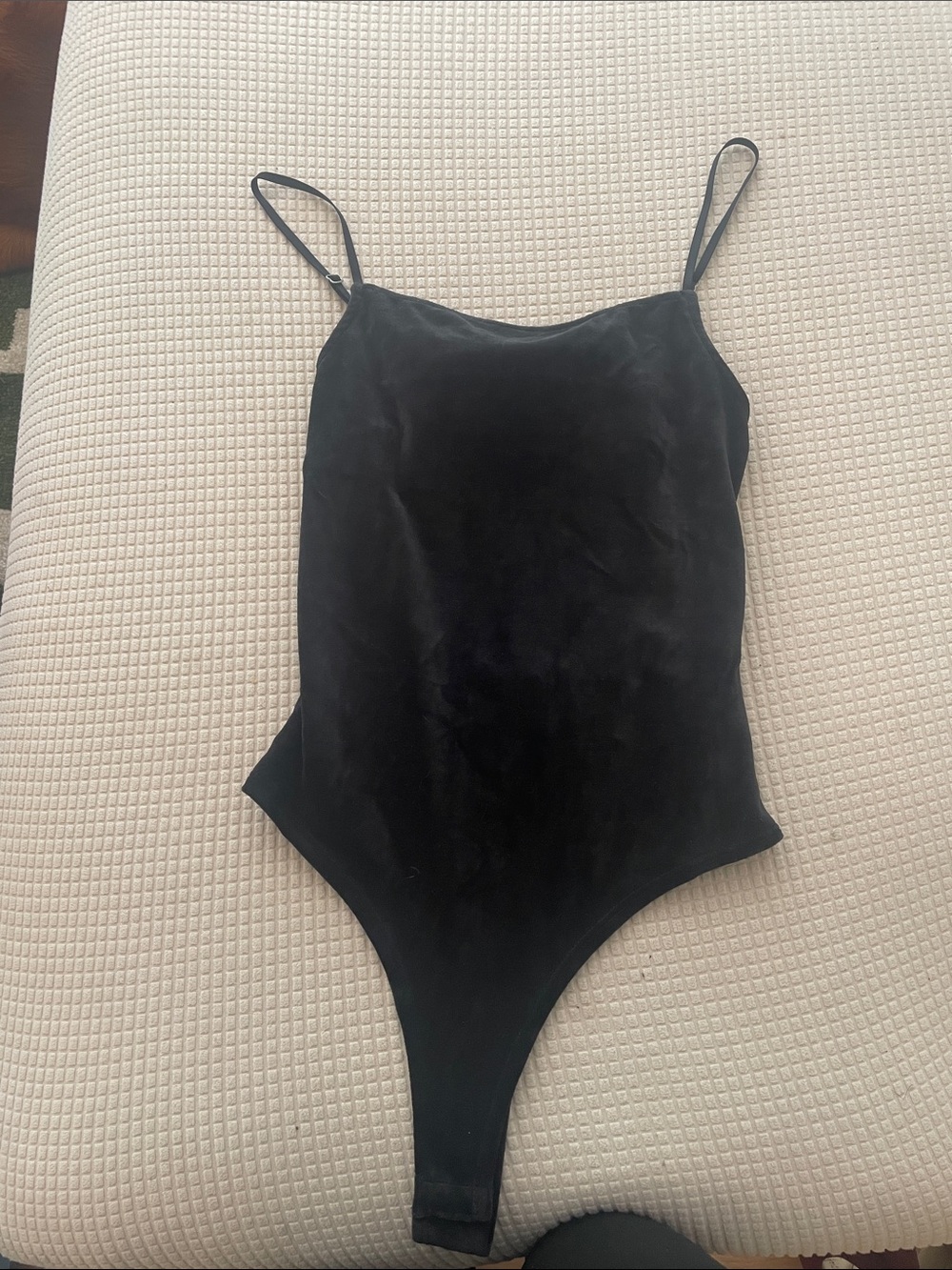 Forever 21 Black Velvet Spaghetti Strap Bodysuit